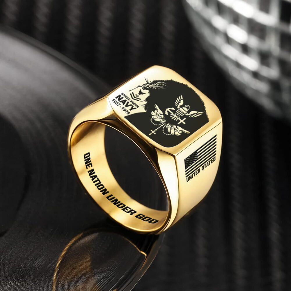 US Navy, American By Birth, Veteran By Choice - Engraved Men's Ring - Image 2