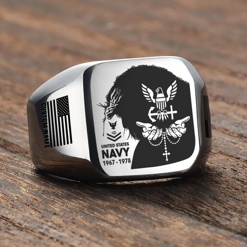 US Navy, American By Birth, Veteran By Choice - Engraved Men's Ring - Image 3