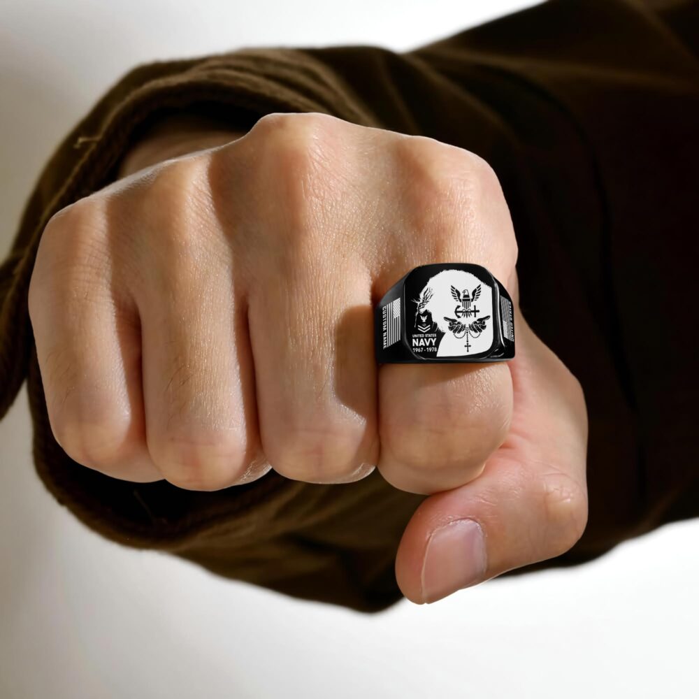 US Navy, American By Birth, Veteran By Choice - Engraved Men's Ring - Image 4