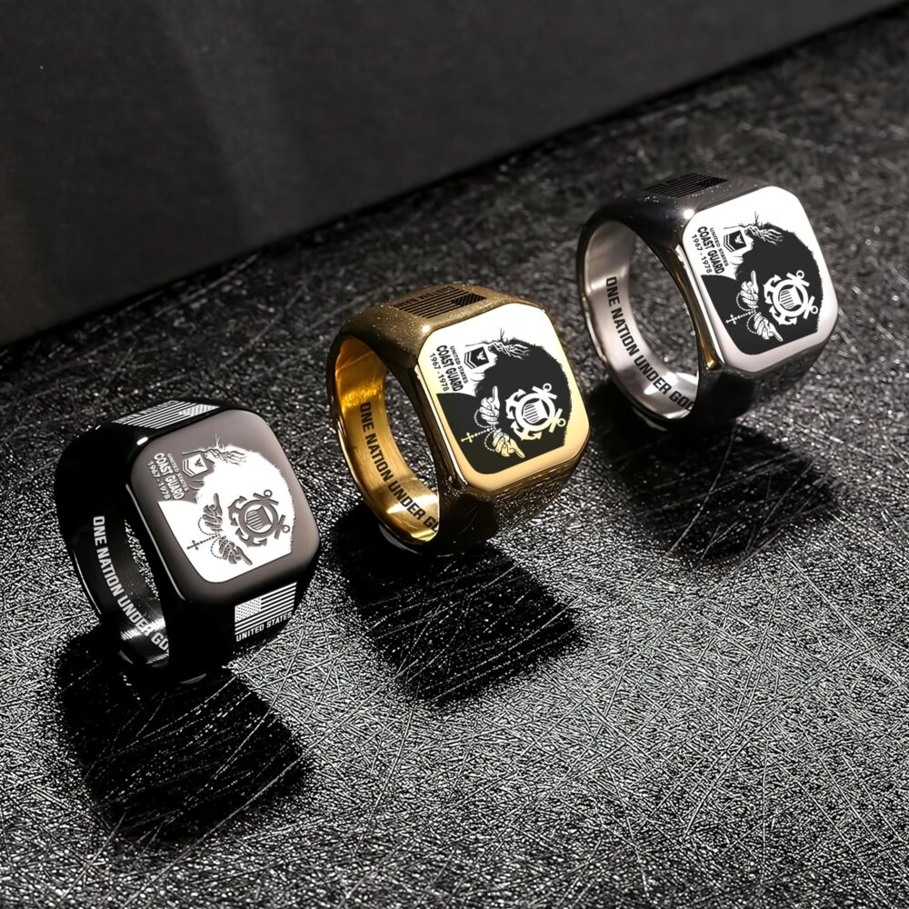 US Coast Guard, E 7 Gold - Engraved Men's Ring - Image 7