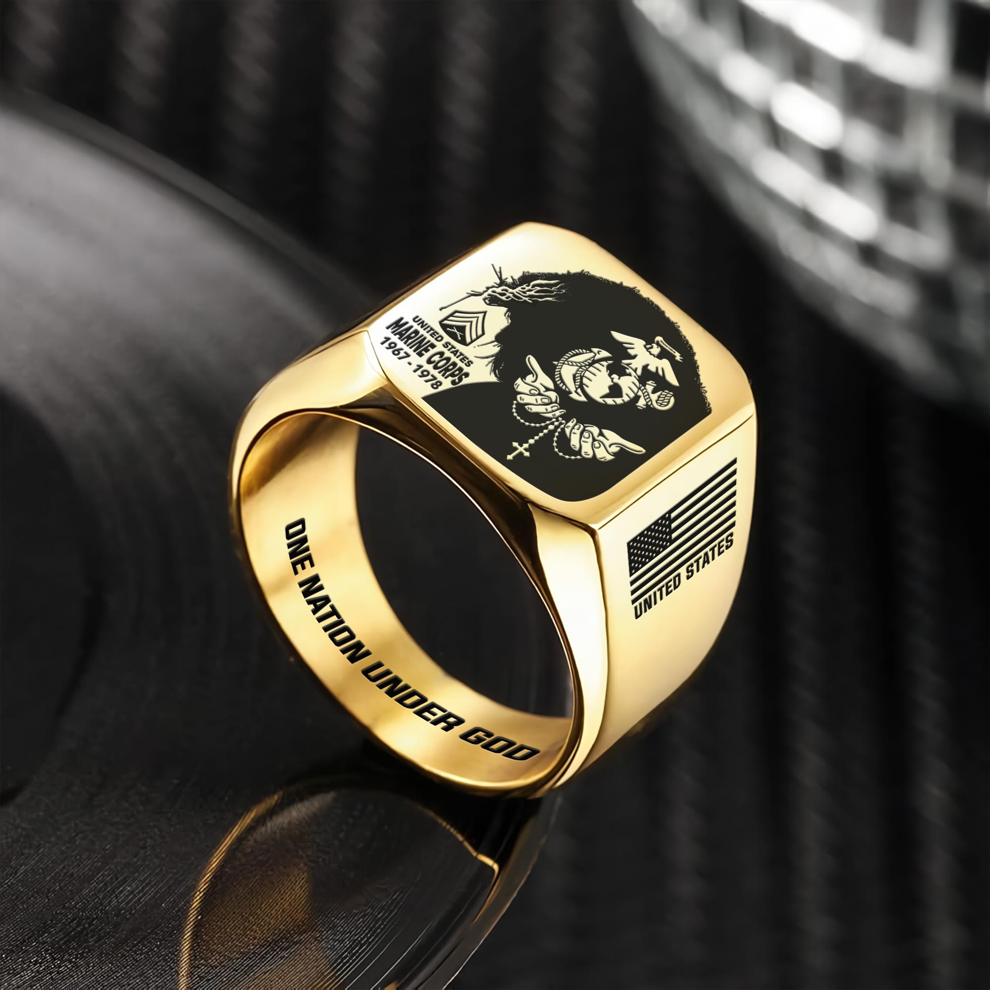 US Marine Corps, Lest We Forget - Engraved Men's Ring - Image 2