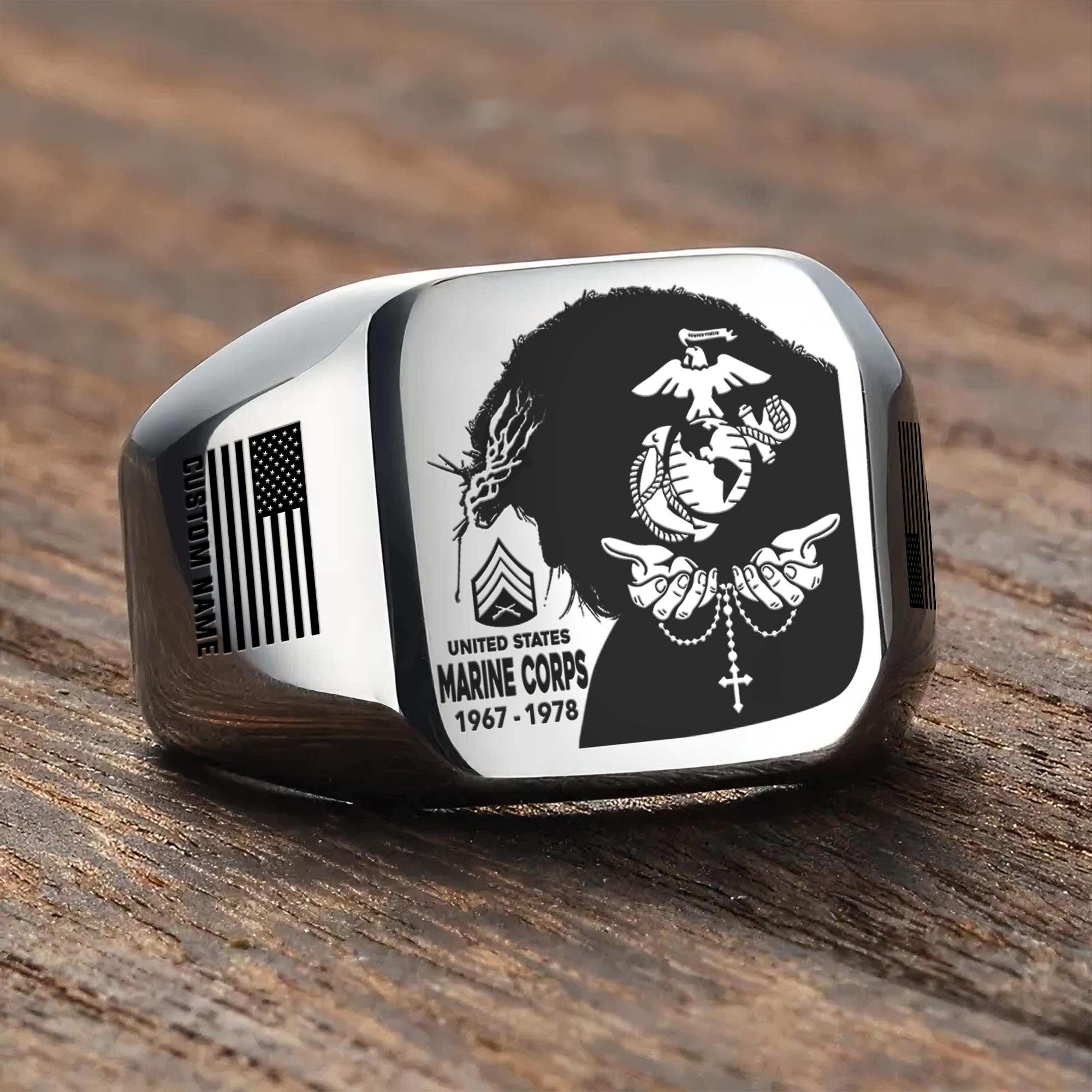 US Marine Corps, Lest We Forget - Engraved Men's Ring - Image 3