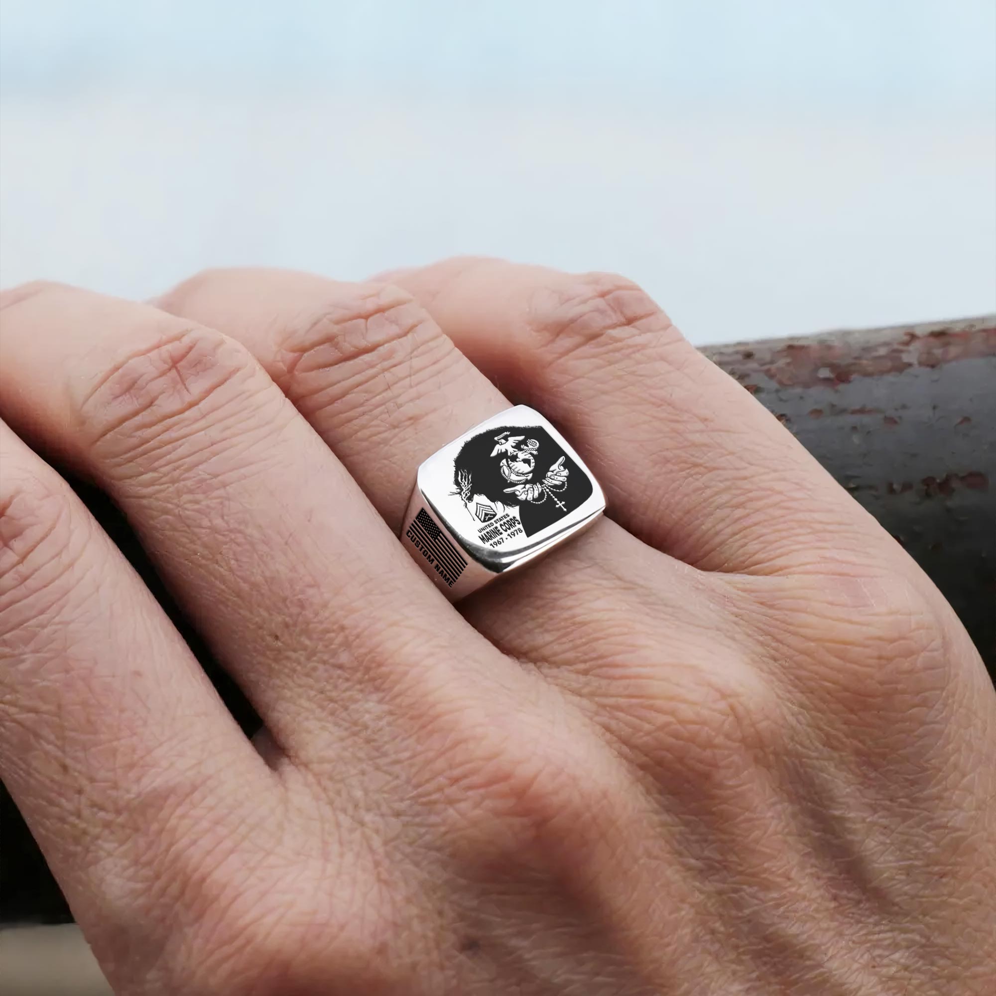 US Marine Corps, Lest We Forget - Engraved Men's Ring - Image 6