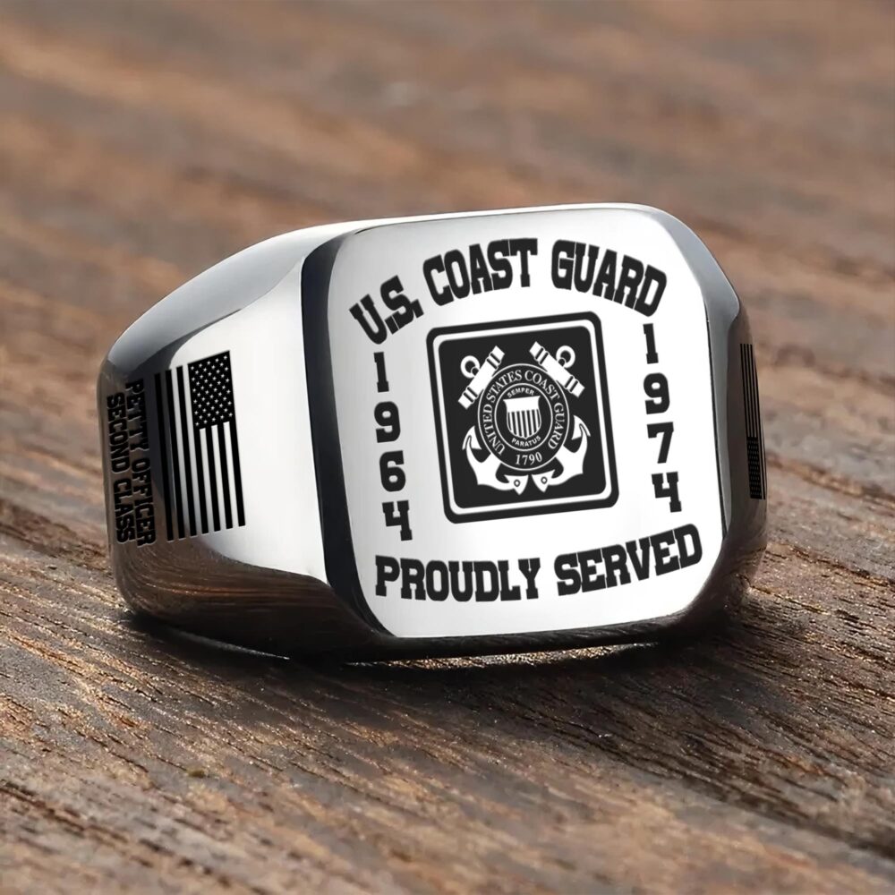 US Coast Guard, Proud Veteran - Engraved Men's Ring - Image 3