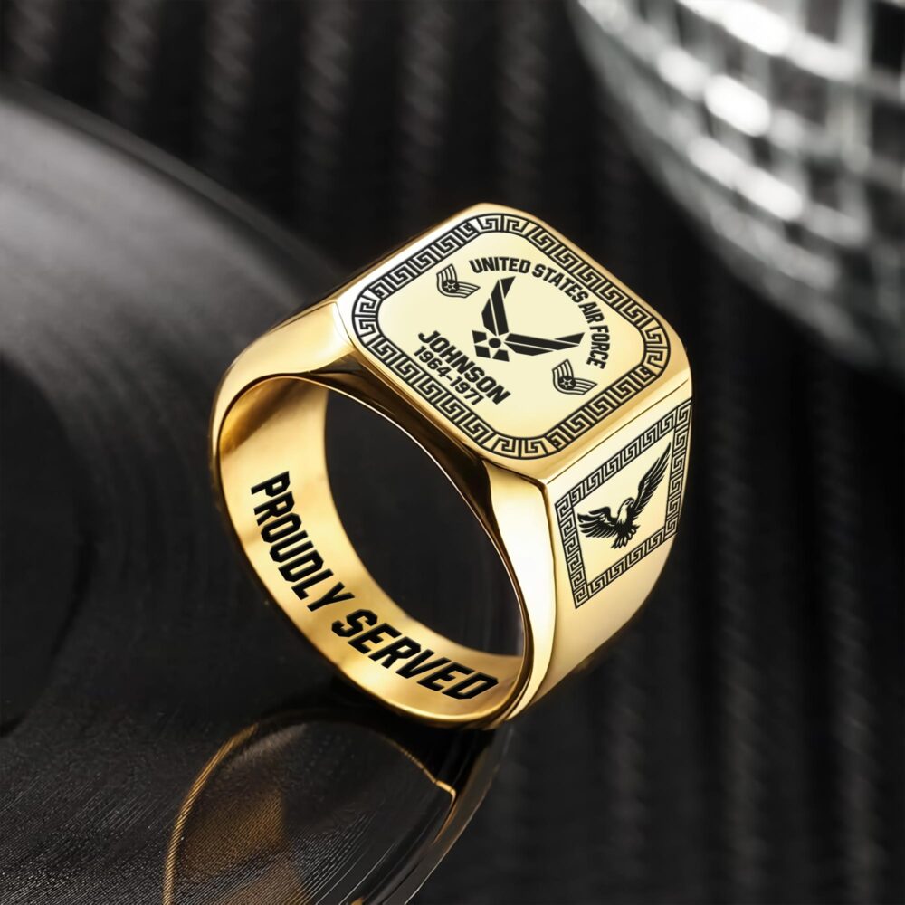 US Air Force , Aim High … Fly-Fight-Win - Engraved Men's Ring - Image 2
