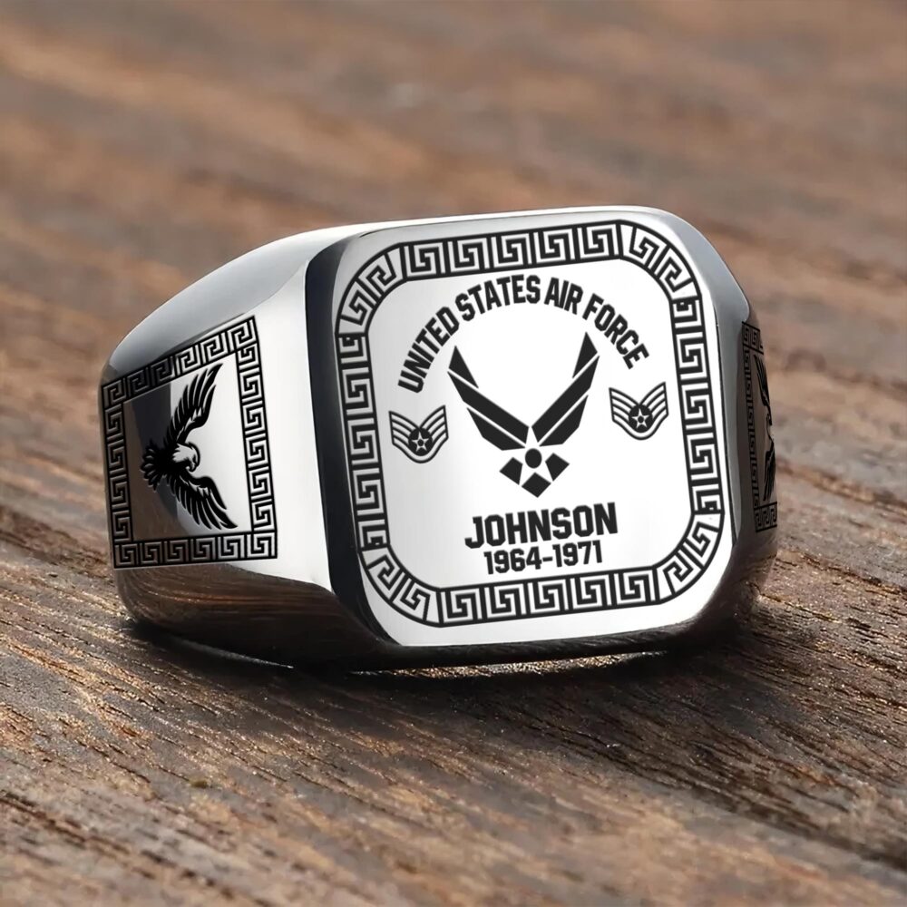 US Air Force , Aim High … Fly-Fight-Win - Engraved Men's Ring - Image 3