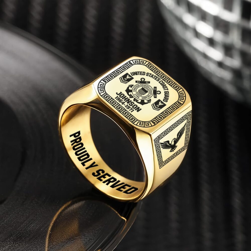 US Coast Guard, Always Remember, Never Forget - Engraved Men's Ring - Image 2