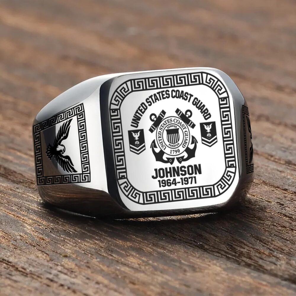 US Coast Guard, Always Remember, Never Forget - Engraved Men's Ring - Image 3