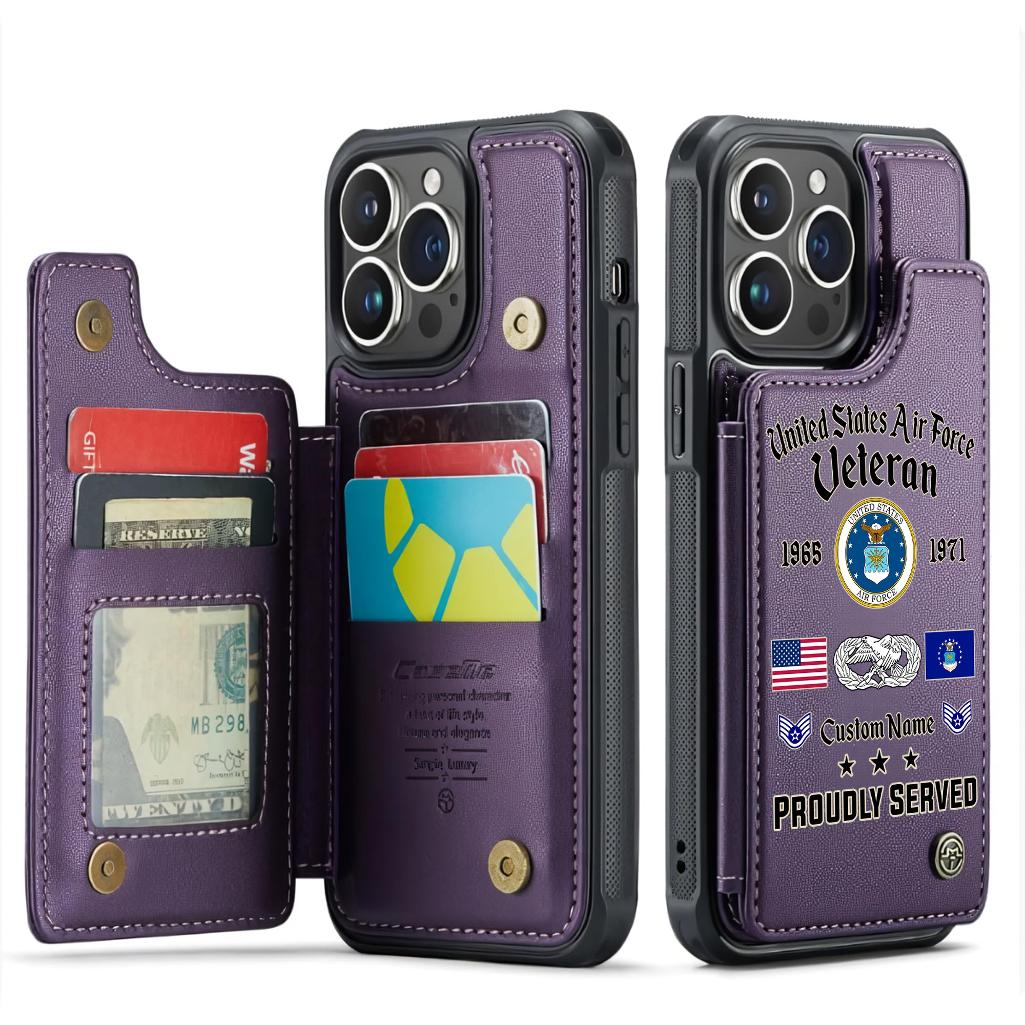 Air Force Badge, Service Before Self - Leather Flip Phone Case - Image 6