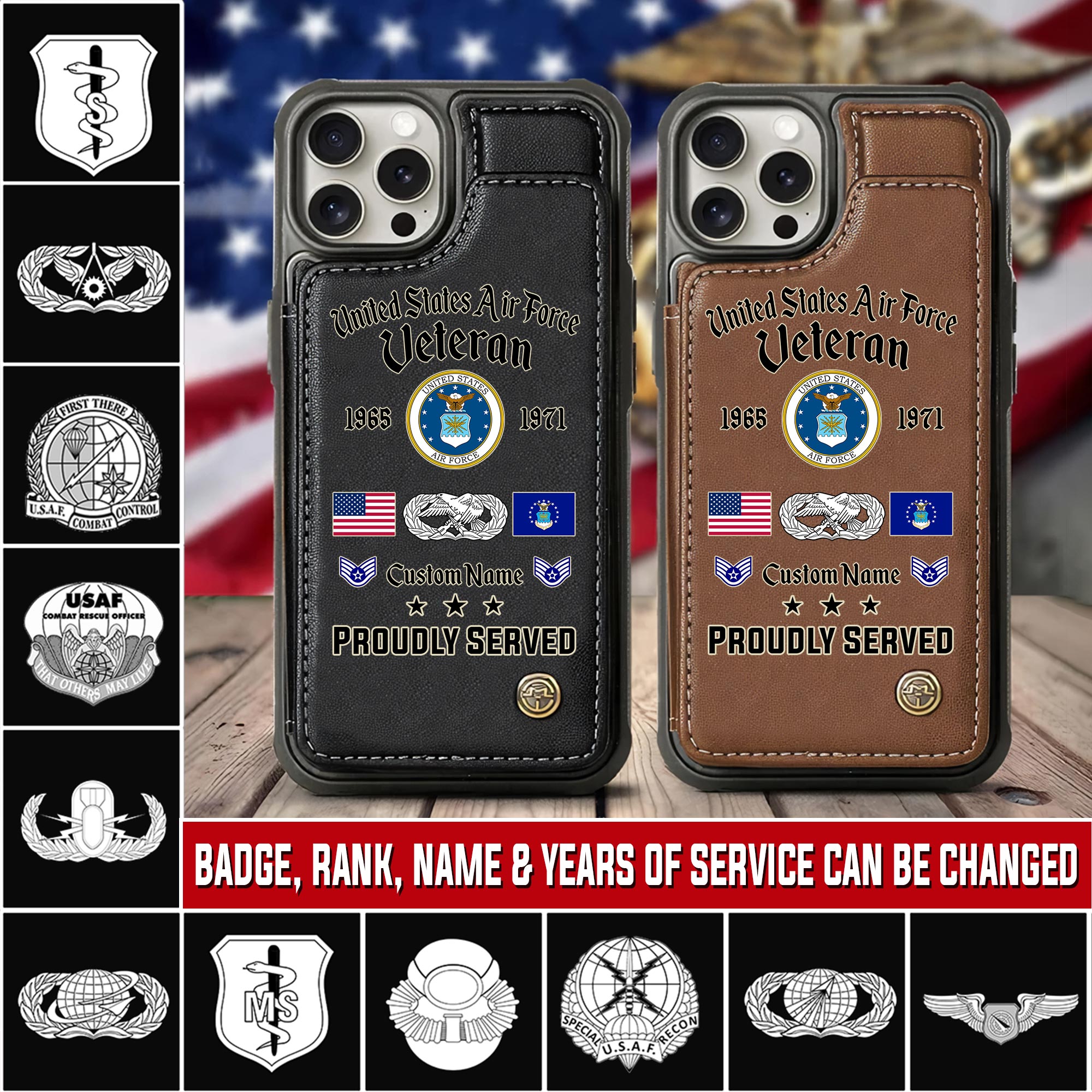 Air Force Badge, Service Before Self - Leather Flip Phone Case