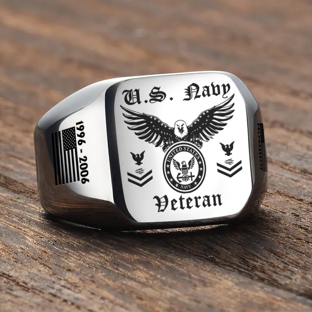 US Navy, E 5 Gold - Engraved Men's Ring - Image 3