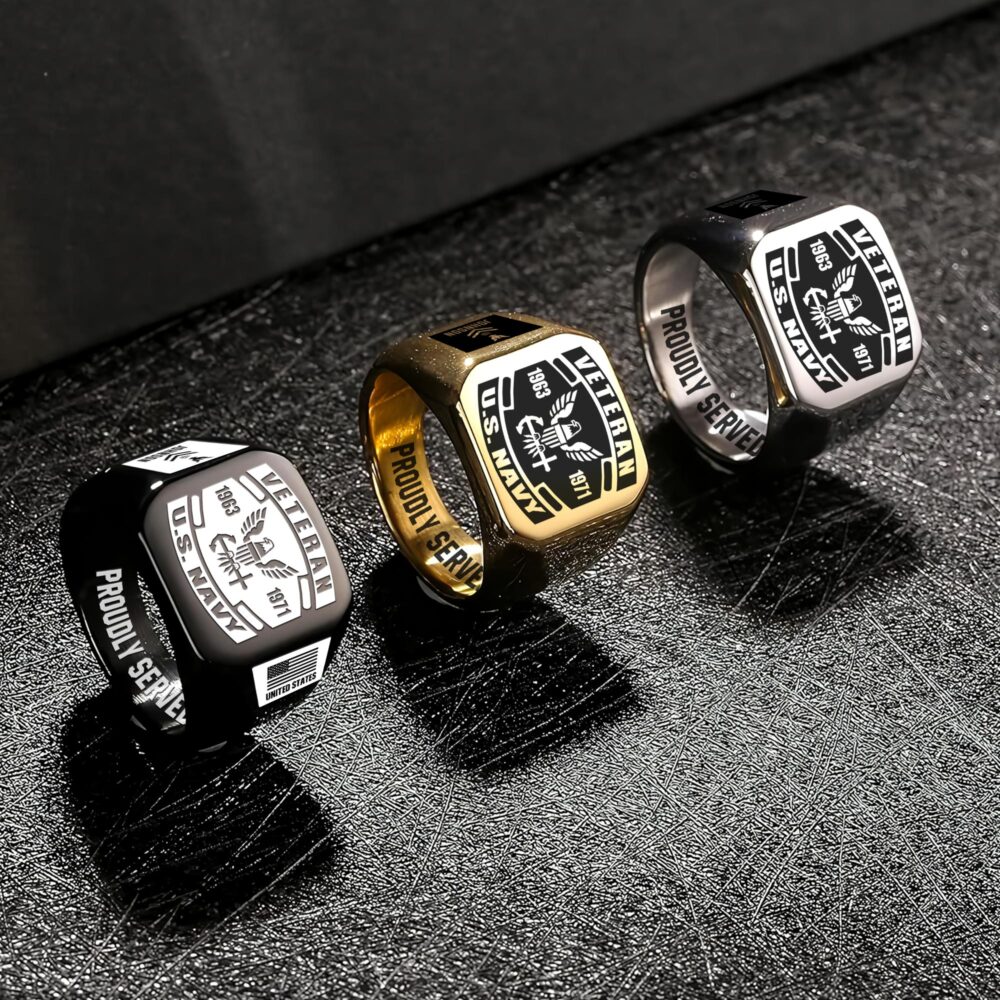 US Navy, E 3 Red - Engraved Men's Ring - Image 7