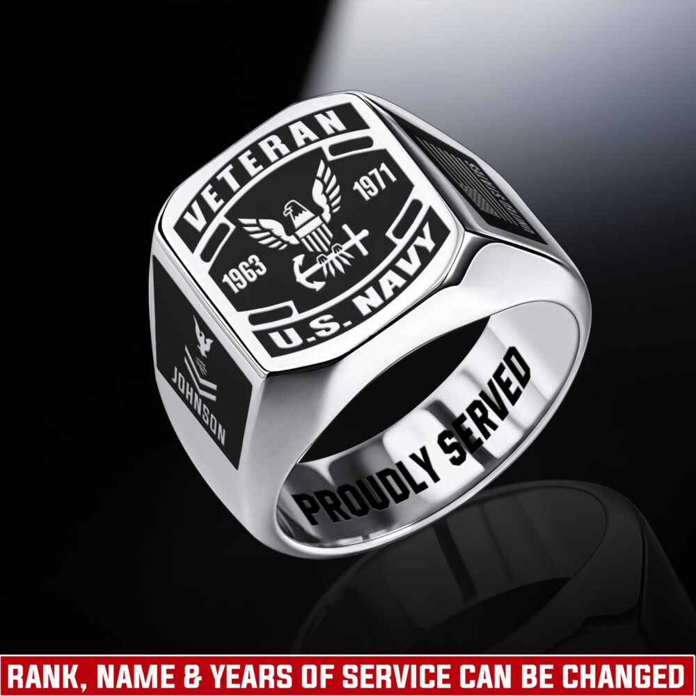 US Navy, E 3 Red - Engraved Men's Ring