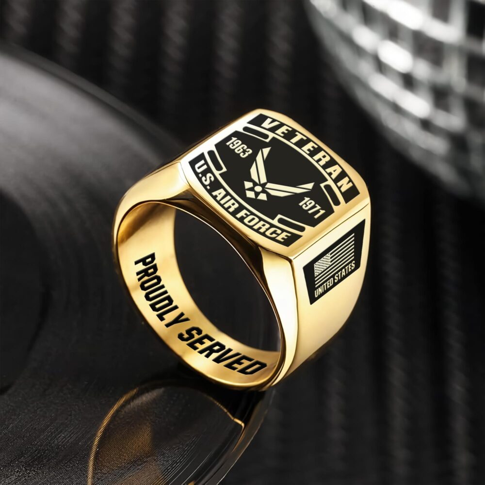 US Air Force , Aim High … Fly-Fight-Win - Engraved Men's Ring - Image 2