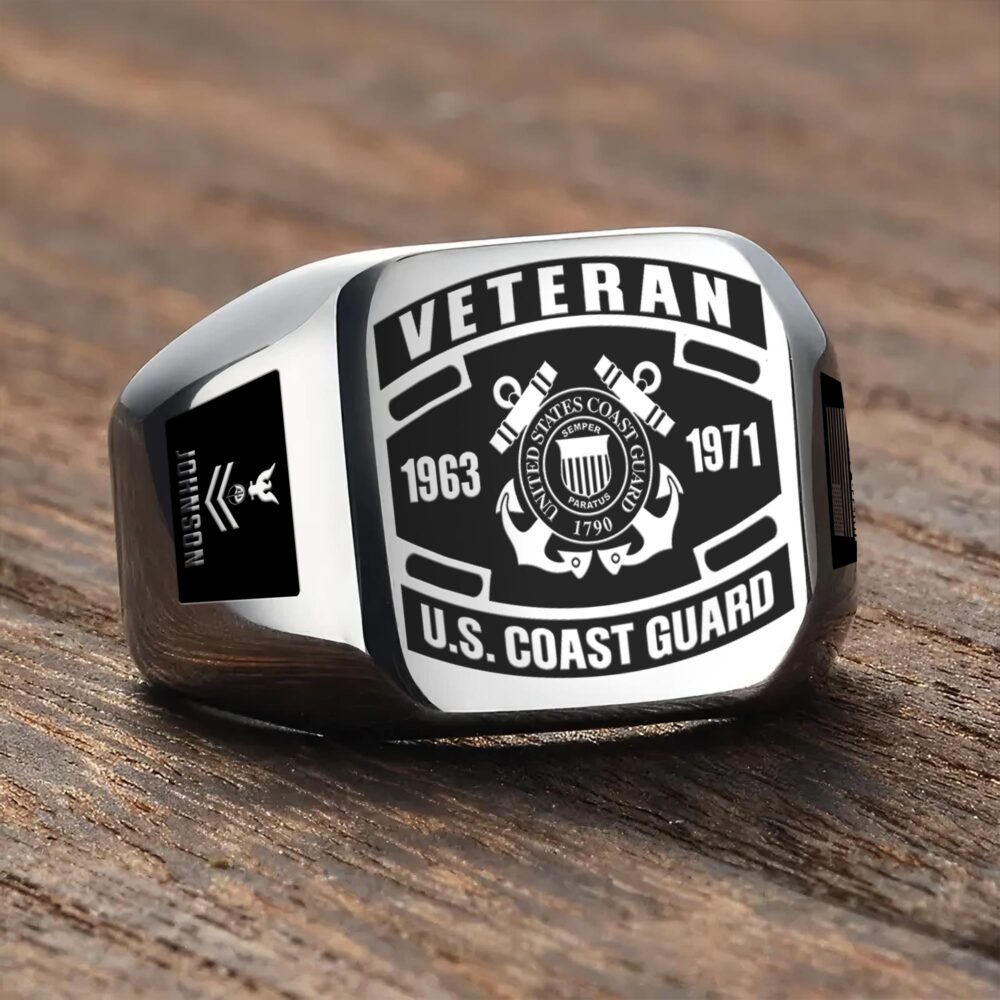 US Coast Guard, E 8 Gold - Engraved Men's Ring - Image 3