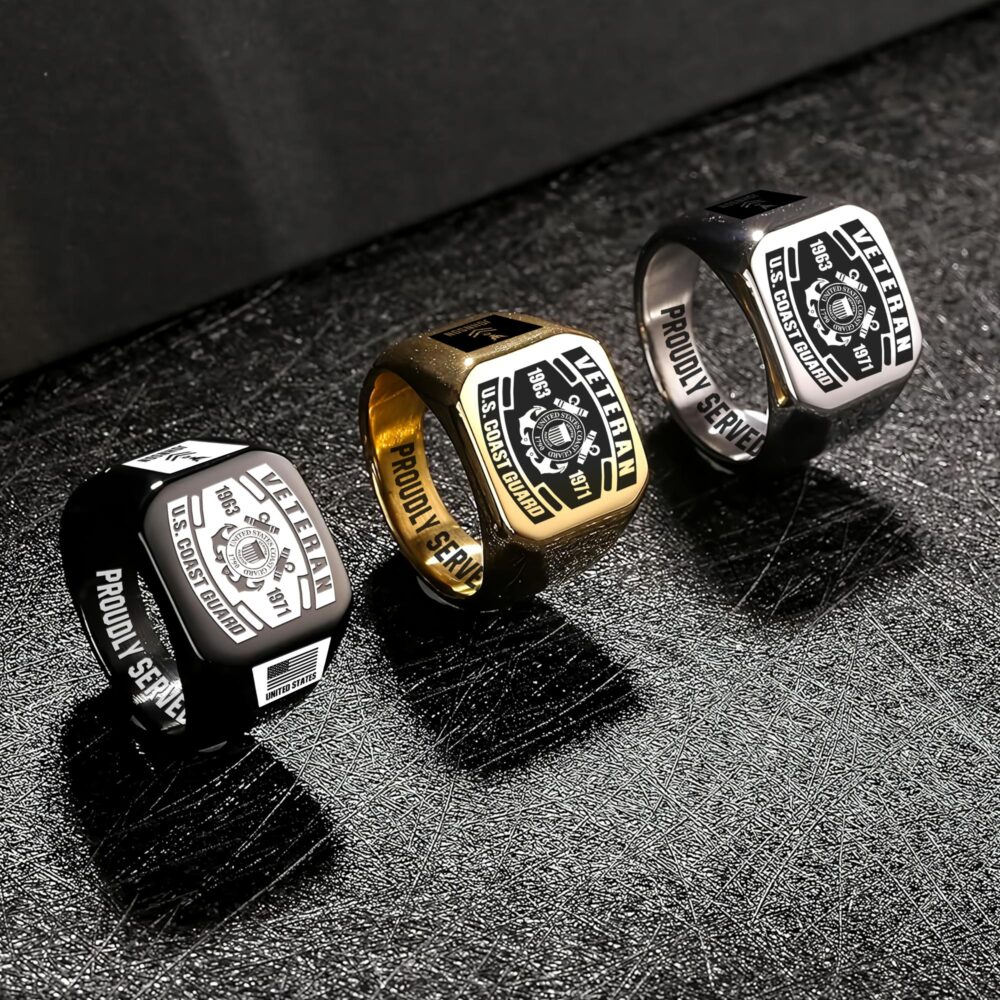 US Coast Guard, E 8 Gold - Engraved Men's Ring - Image 7