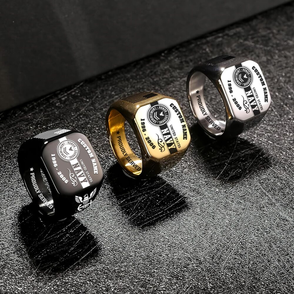 US Navy, E 4 Red - Engraved Men's Ring - Image 7