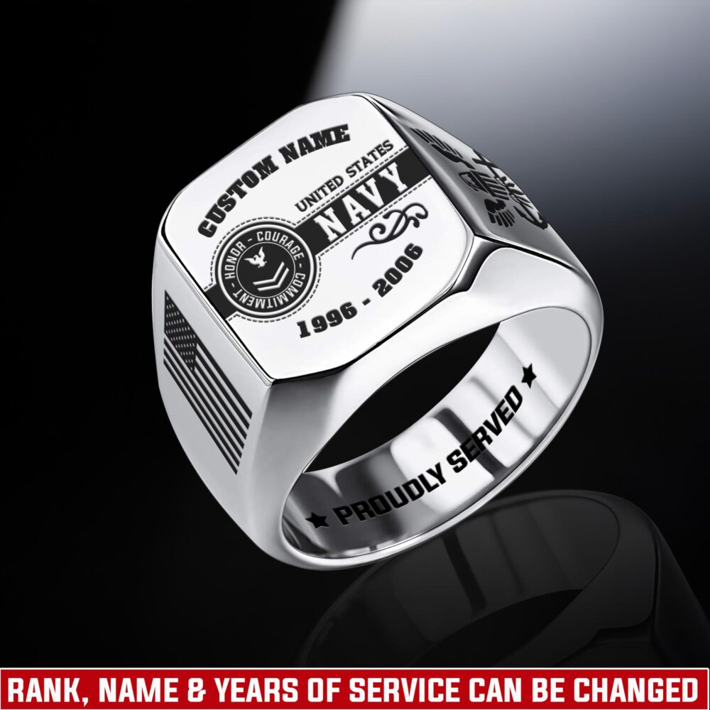 US Navy, E 4 Red - Engraved Men's Ring