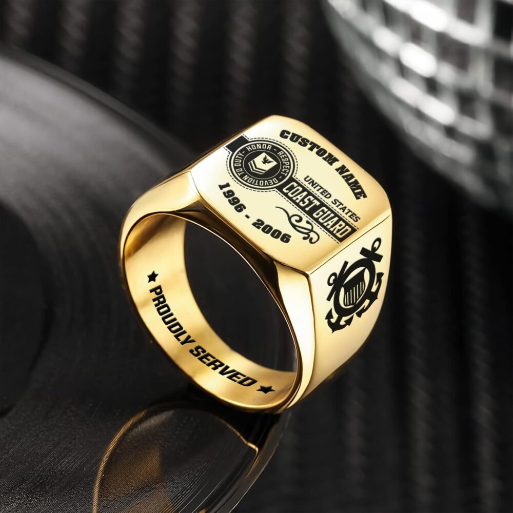 US Coast Guard, Honor, Duty, Service - Engraved Men's Ring - Image 2