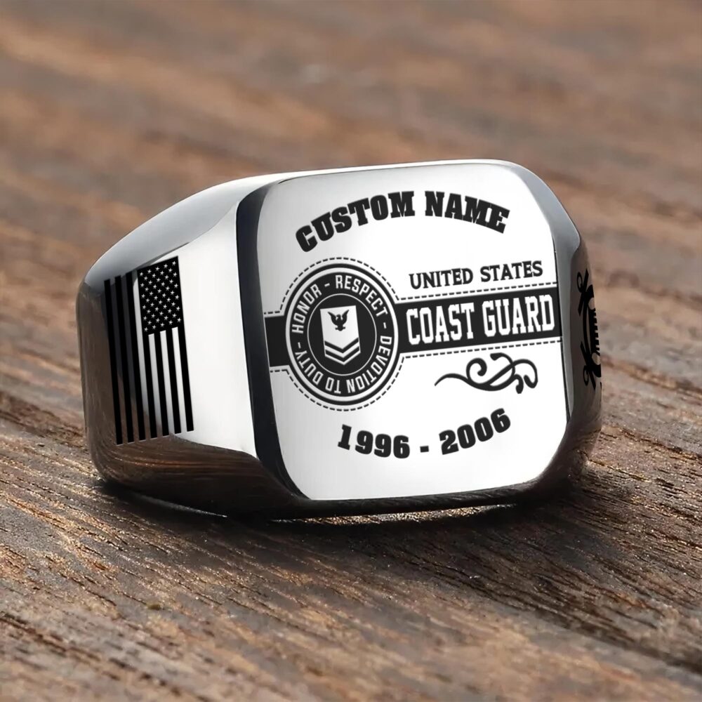 US Coast Guard, Honor, Duty, Service - Engraved Men's Ring - Image 3