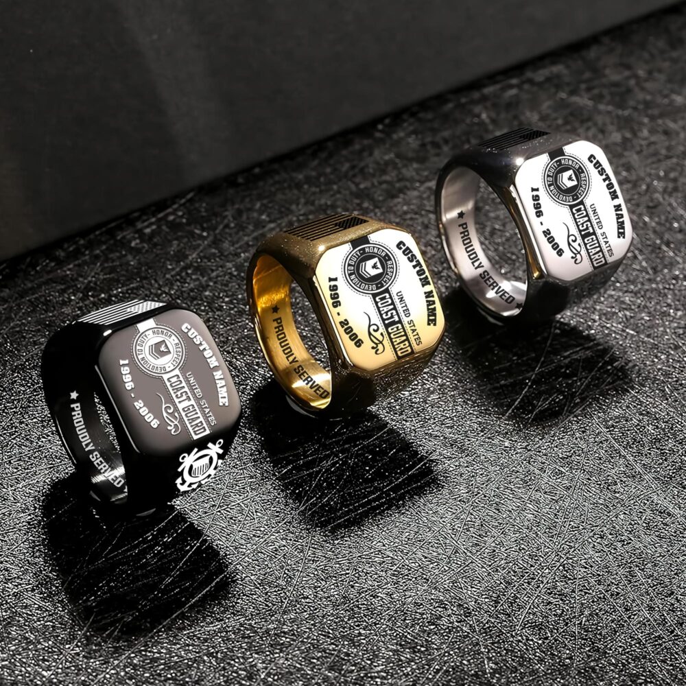US Coast Guard, Honor, Duty, Service - Engraved Men's Ring - Image 7