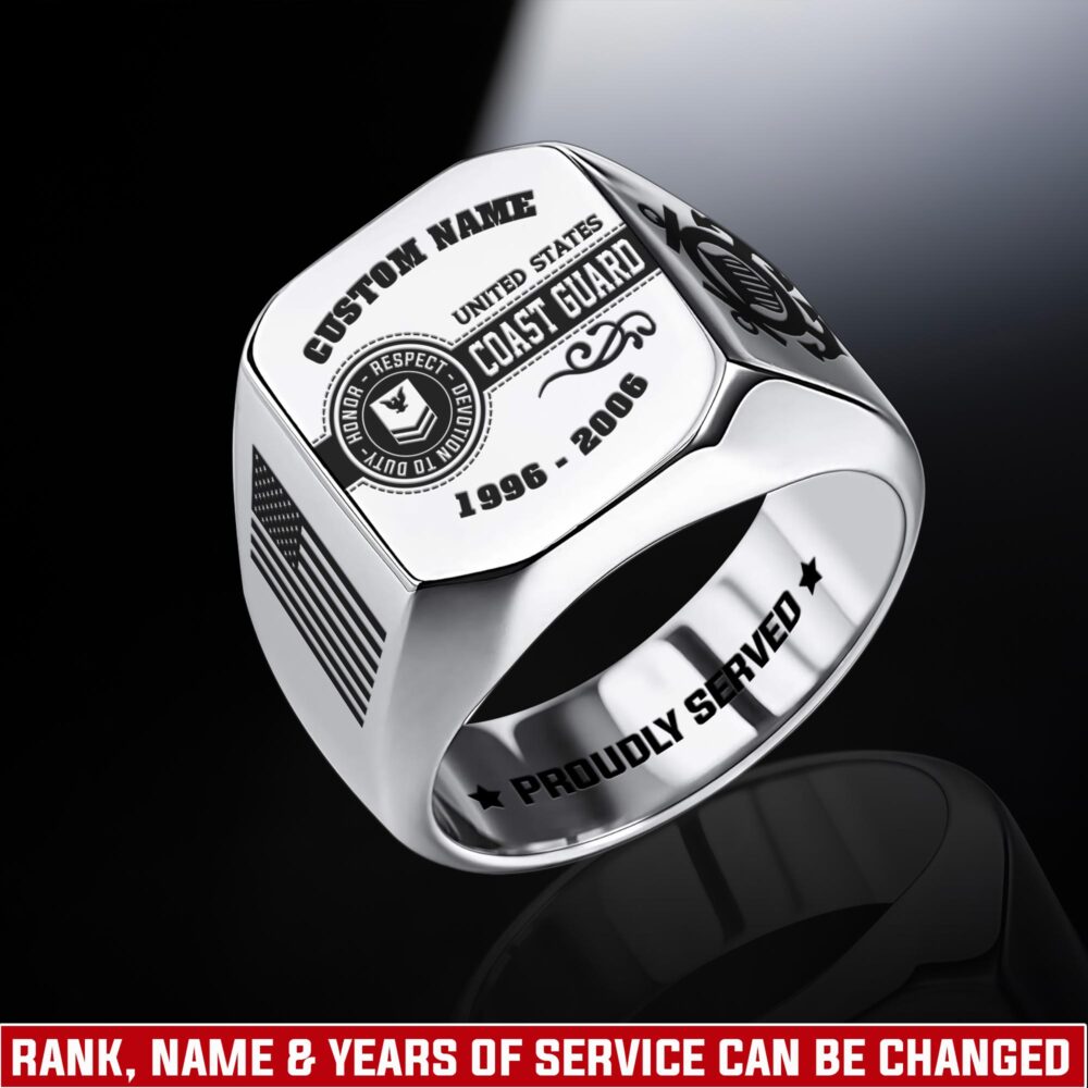 US Coast Guard, Honor, Duty, Service - Engraved Men's Ring