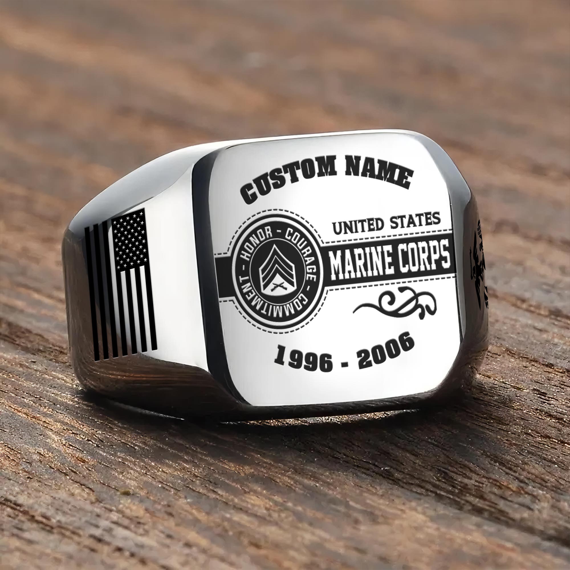 US Marine Corps, Thank a Veteran - Engraved Men's Ring - Image 3