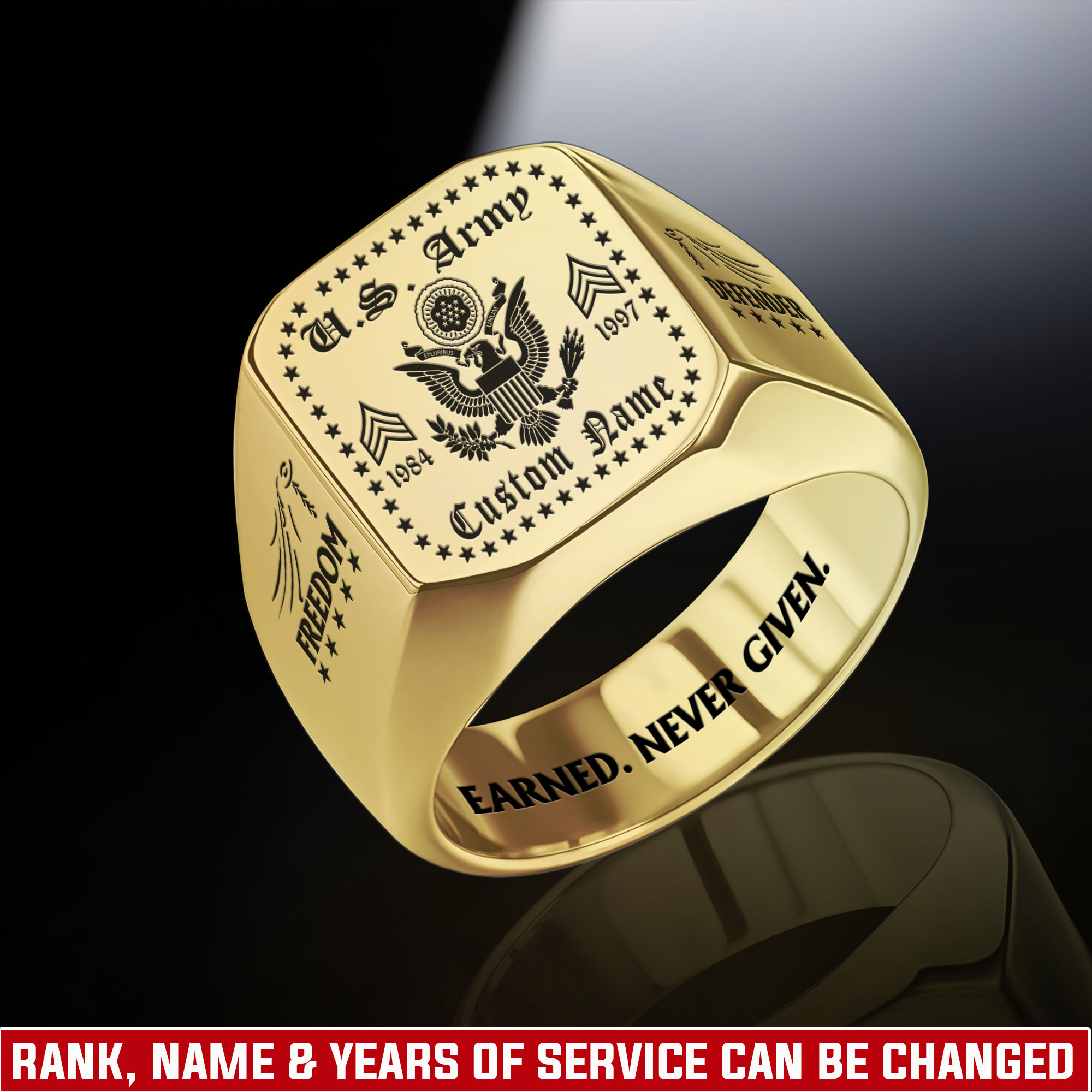 US Army, No One Fights Alone - Engraved Men's Ring