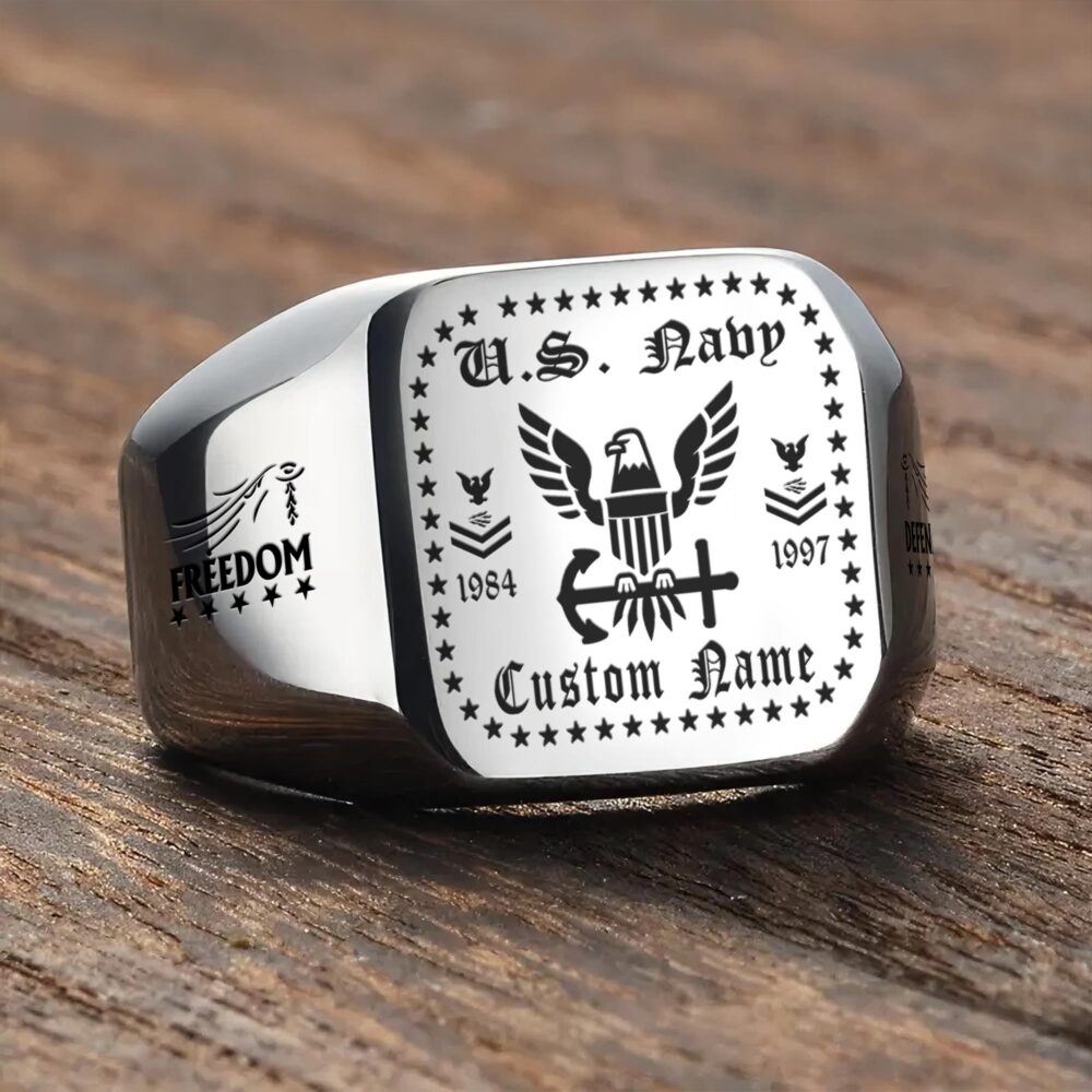 US Navy, Duty, Honor, Country - Engraved Men's Ring - Image 3