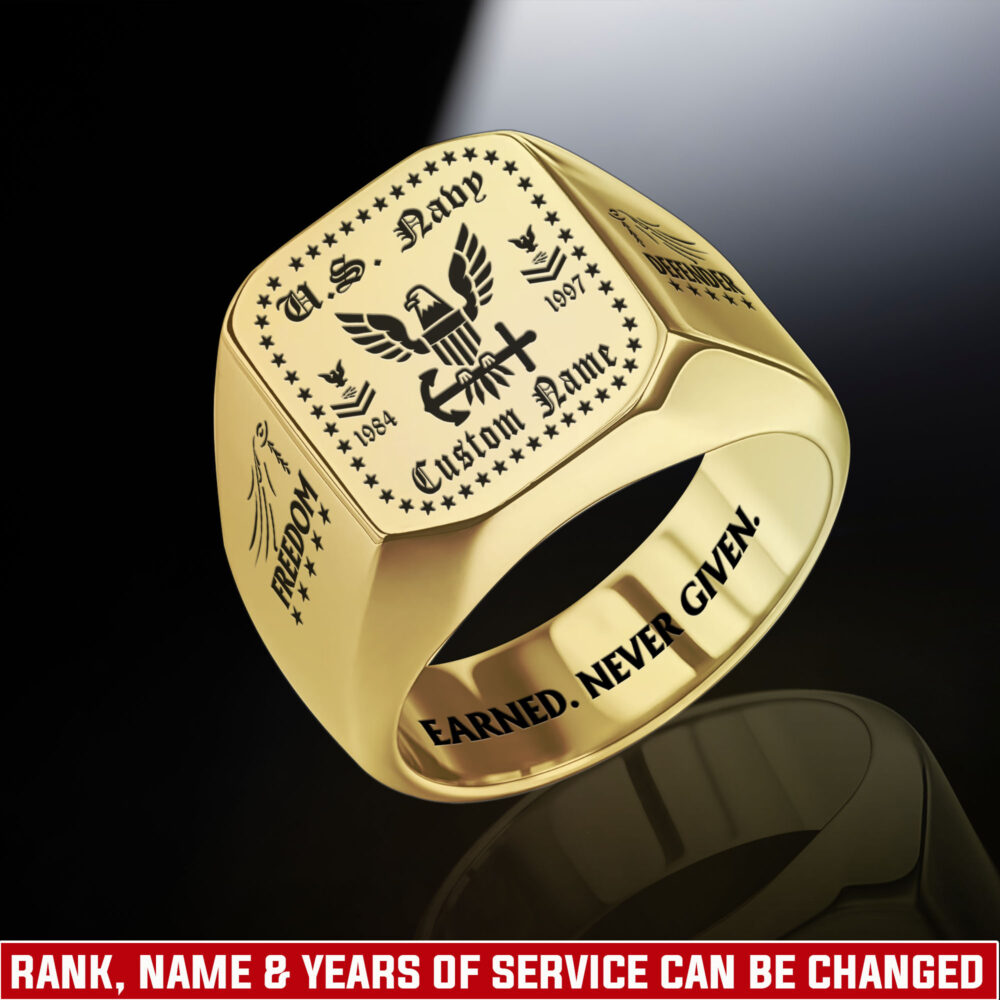 US Navy, Duty, Honor, Country - Engraved Men's Ring