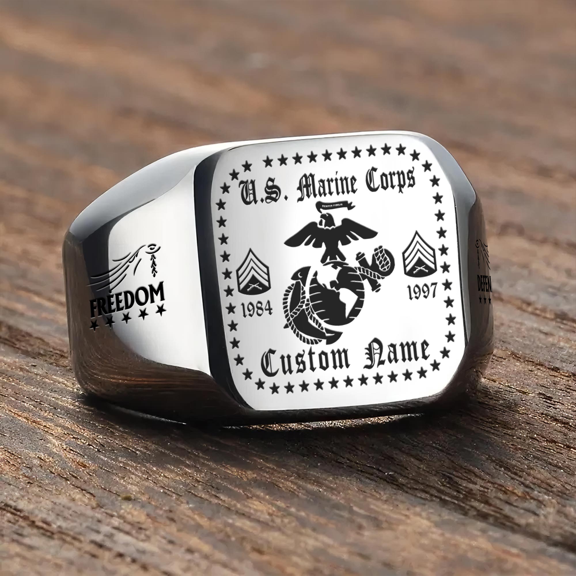 US Marine Corps, The Devil Dogs - Engraved Men's Ring - Image 3