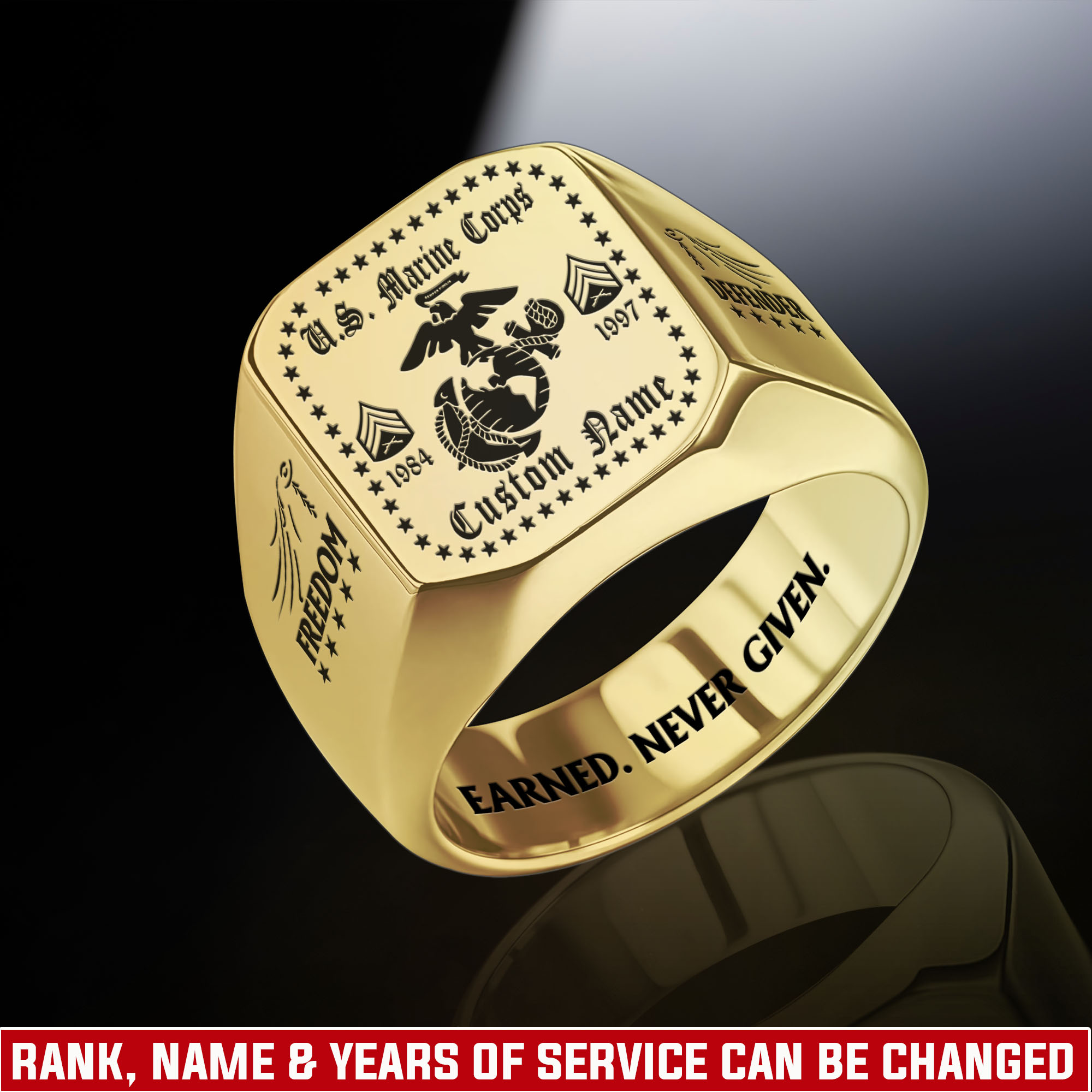 US Marine Corps, The Devil Dogs - Engraved Men's Ring