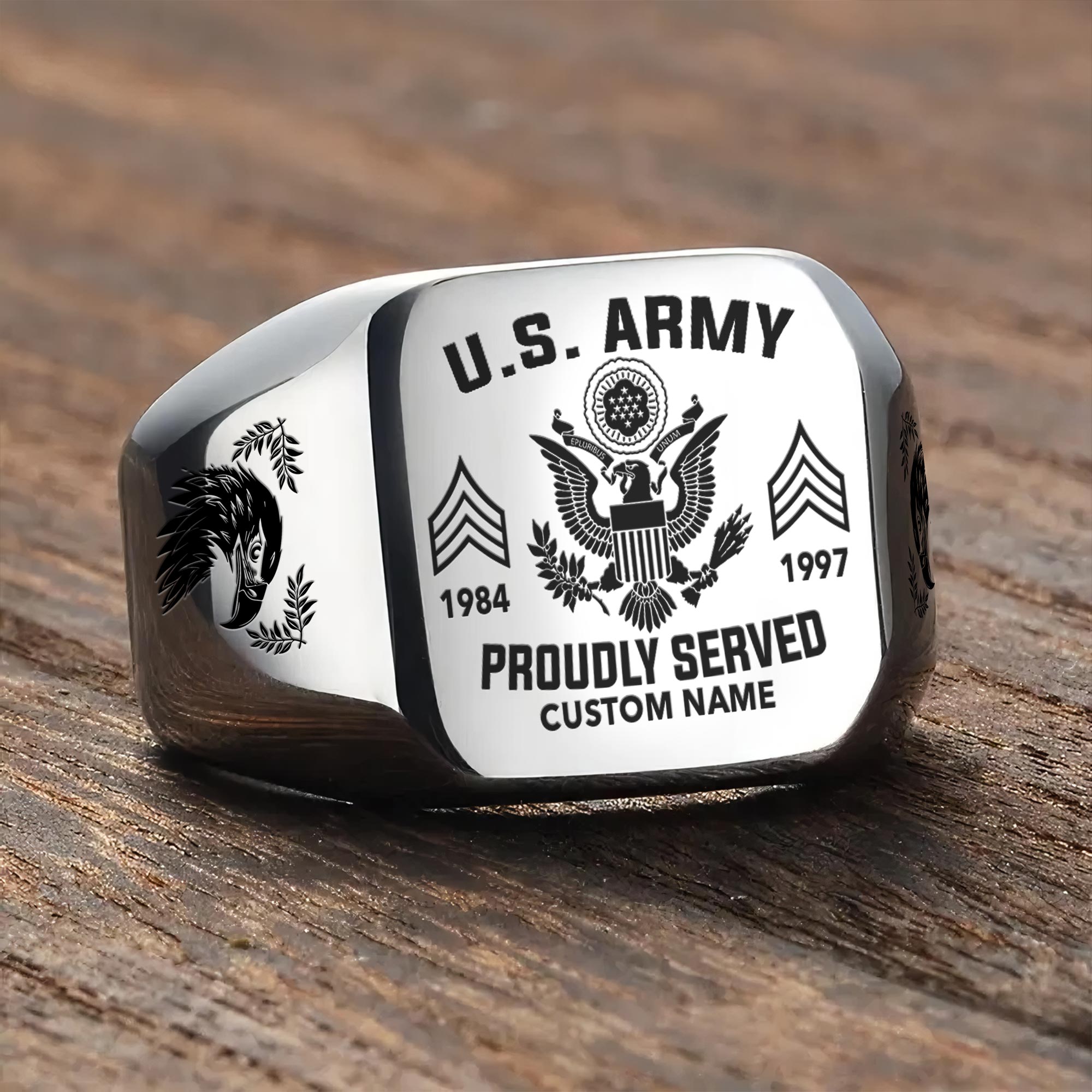 US Army, O 3 Army Captain - Engraved Men's Ring - Image 3