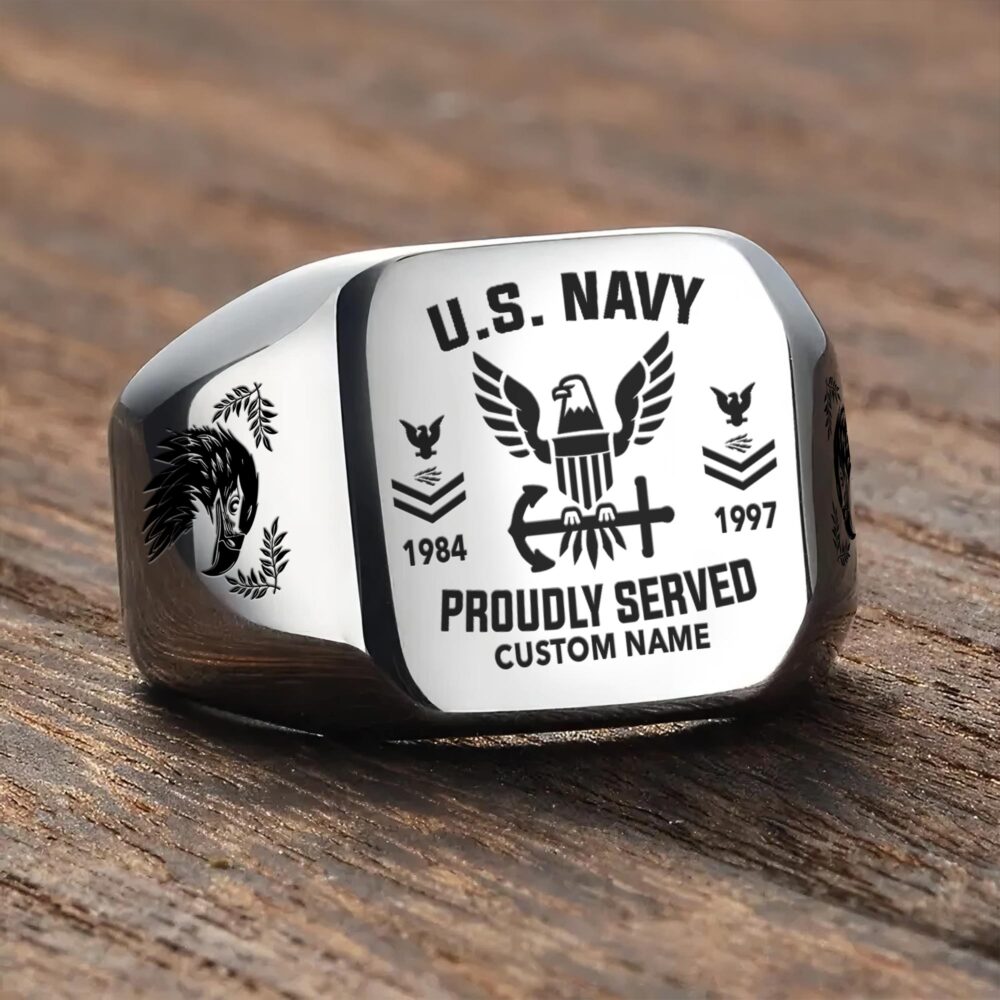 US Navy, By Sea, Air and Land - Engraved Men's Ring - Image 3