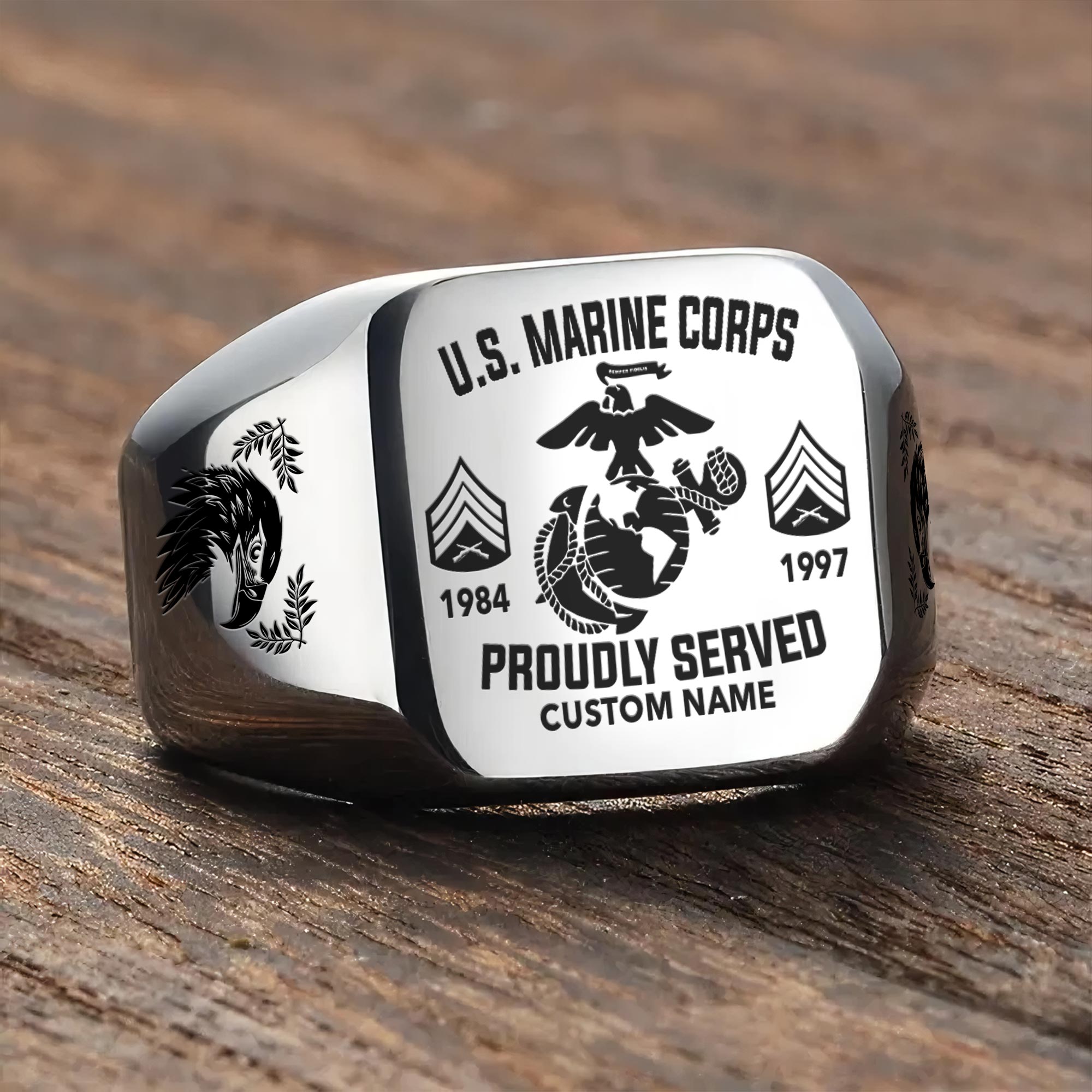US Marine Corps, E 8 Marines First Sergeant - Engraved Men's Ring - Image 3