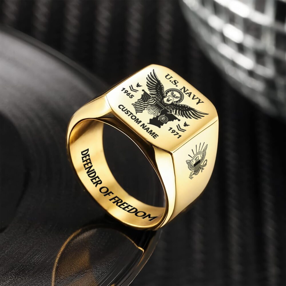 US Navy, Land Of The Free, Because Of The Brave - Engraved Men's Ring - Image 2