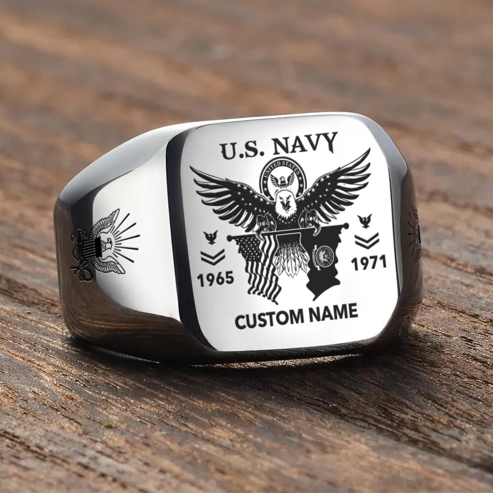 US Navy, Land Of The Free, Because Of The Brave - Engraved Men's Ring - Image 3
