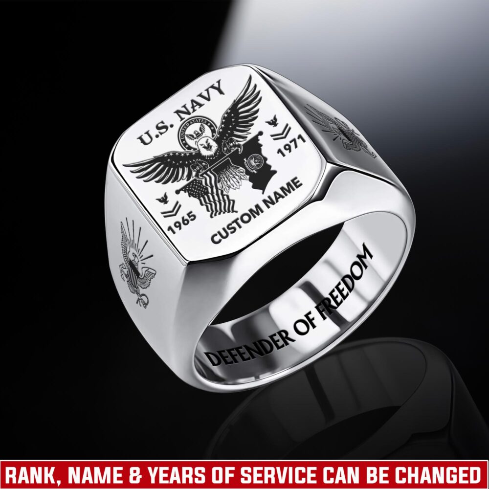 US Navy, Land Of The Free, Because Of The Brave - Engraved Men's Ring