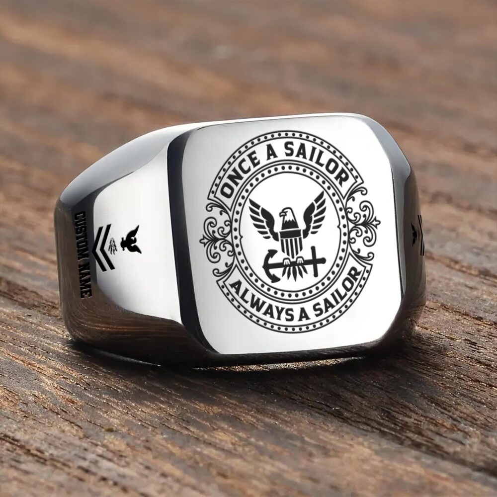 US Navy, E 8 Gold - Engraved Men's Ring - Image 3