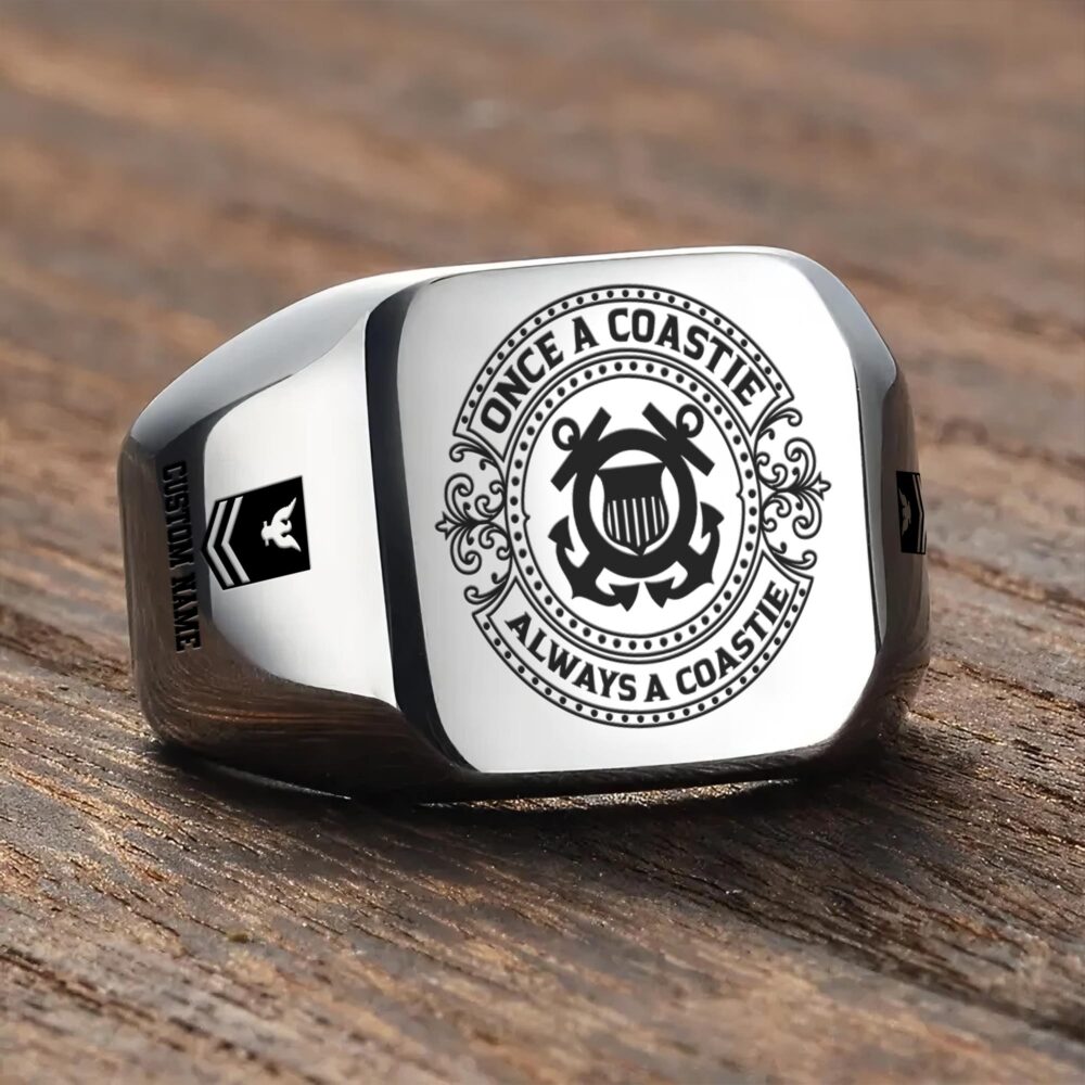 US Coast Guard, E 3 White - Engraved Men's Ring - Image 3