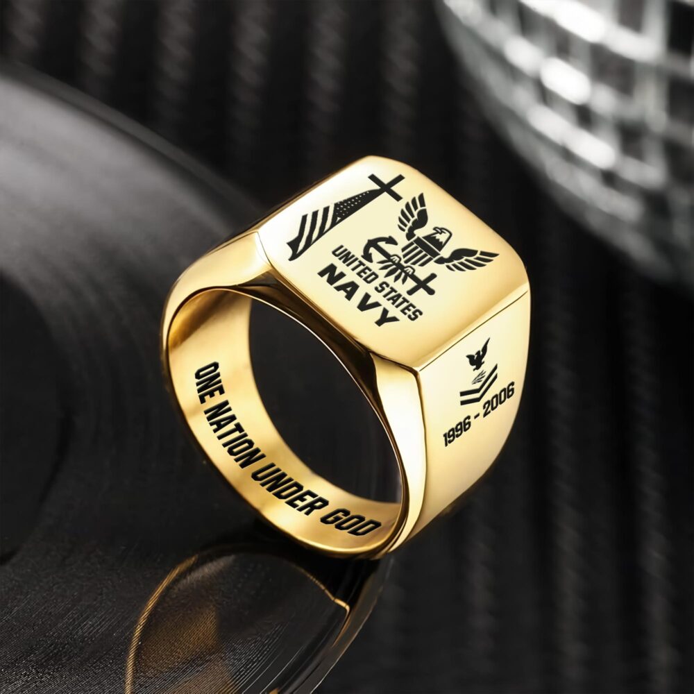 US Navy, E 5 Red - Engraved Men's Ring - Image 2