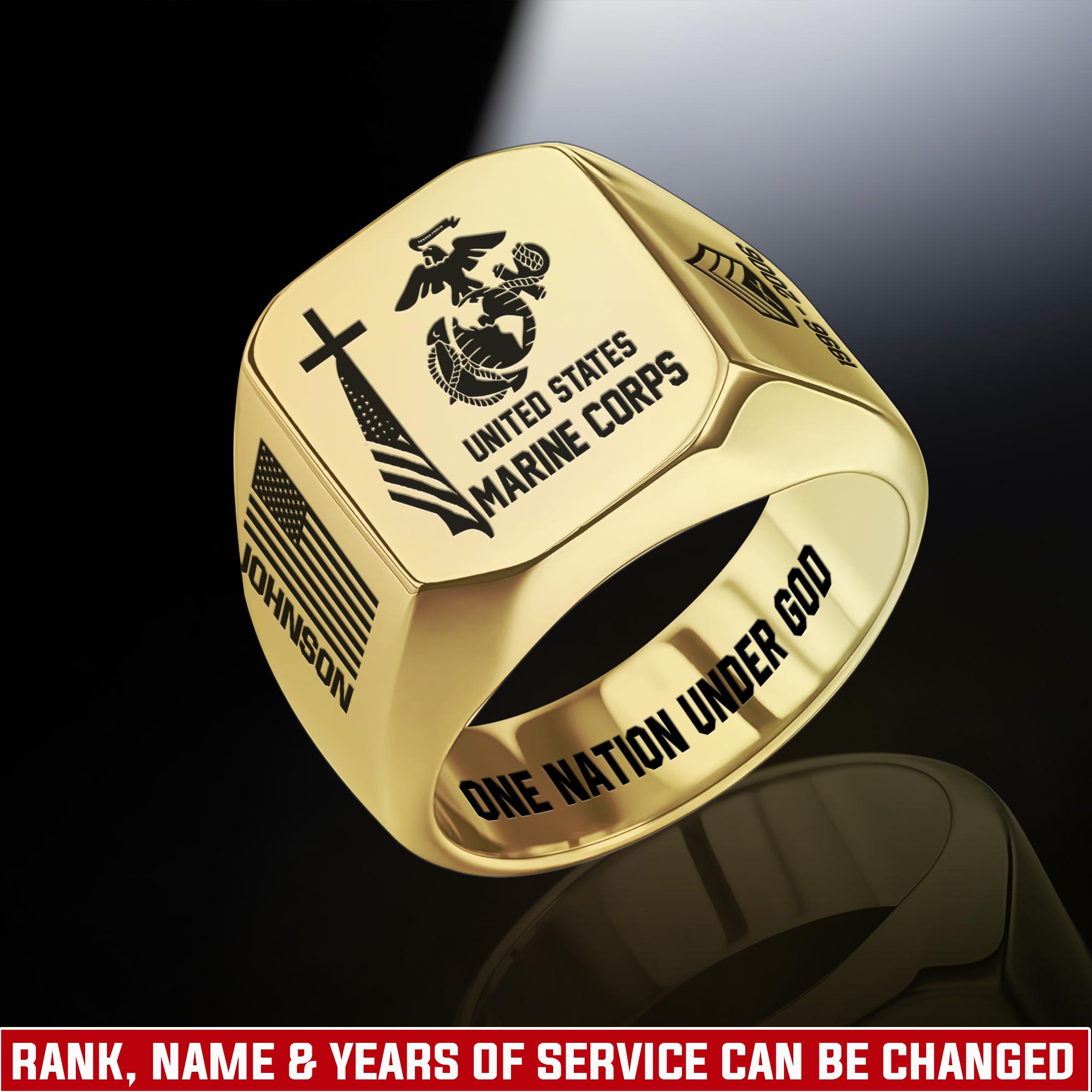 US Marine Corps, O 2 Marines First Lieutenant - Engraved Men's Ring