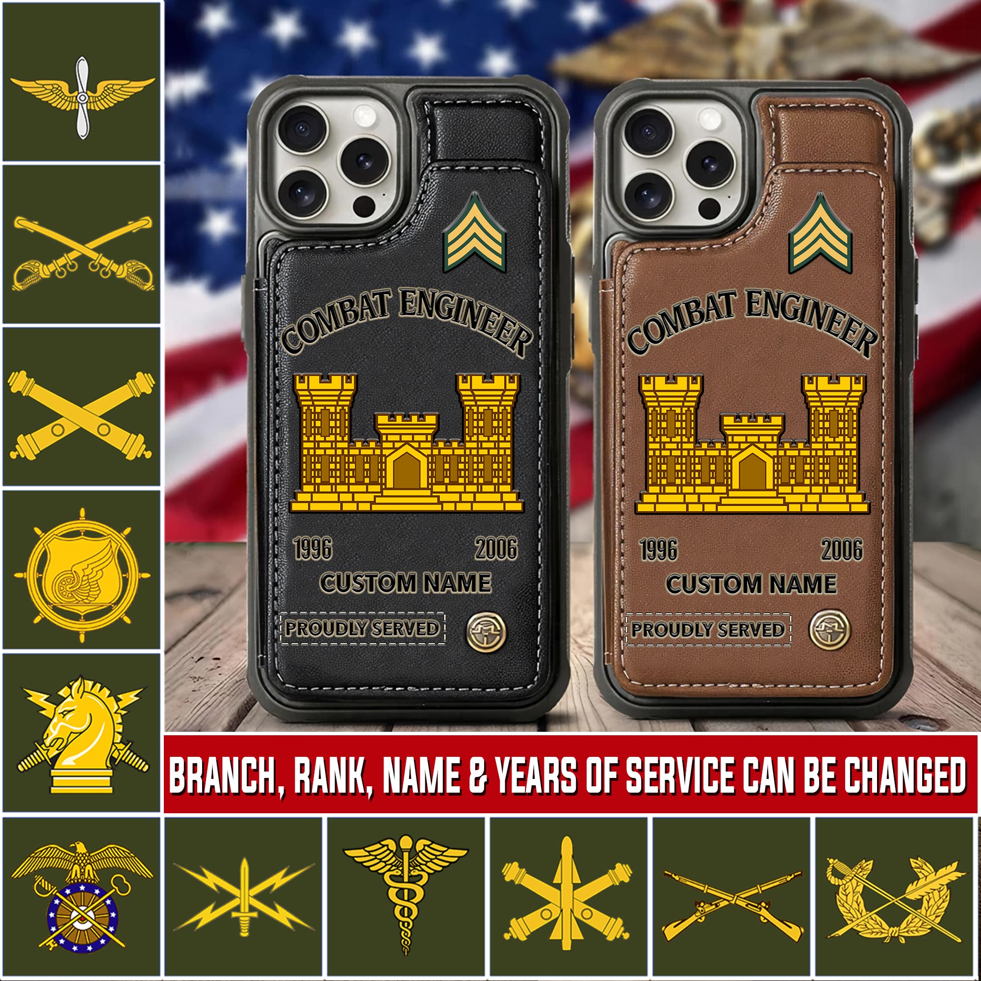 Army Branch, E 4 Army Corporal - Leather Flip Phone Case