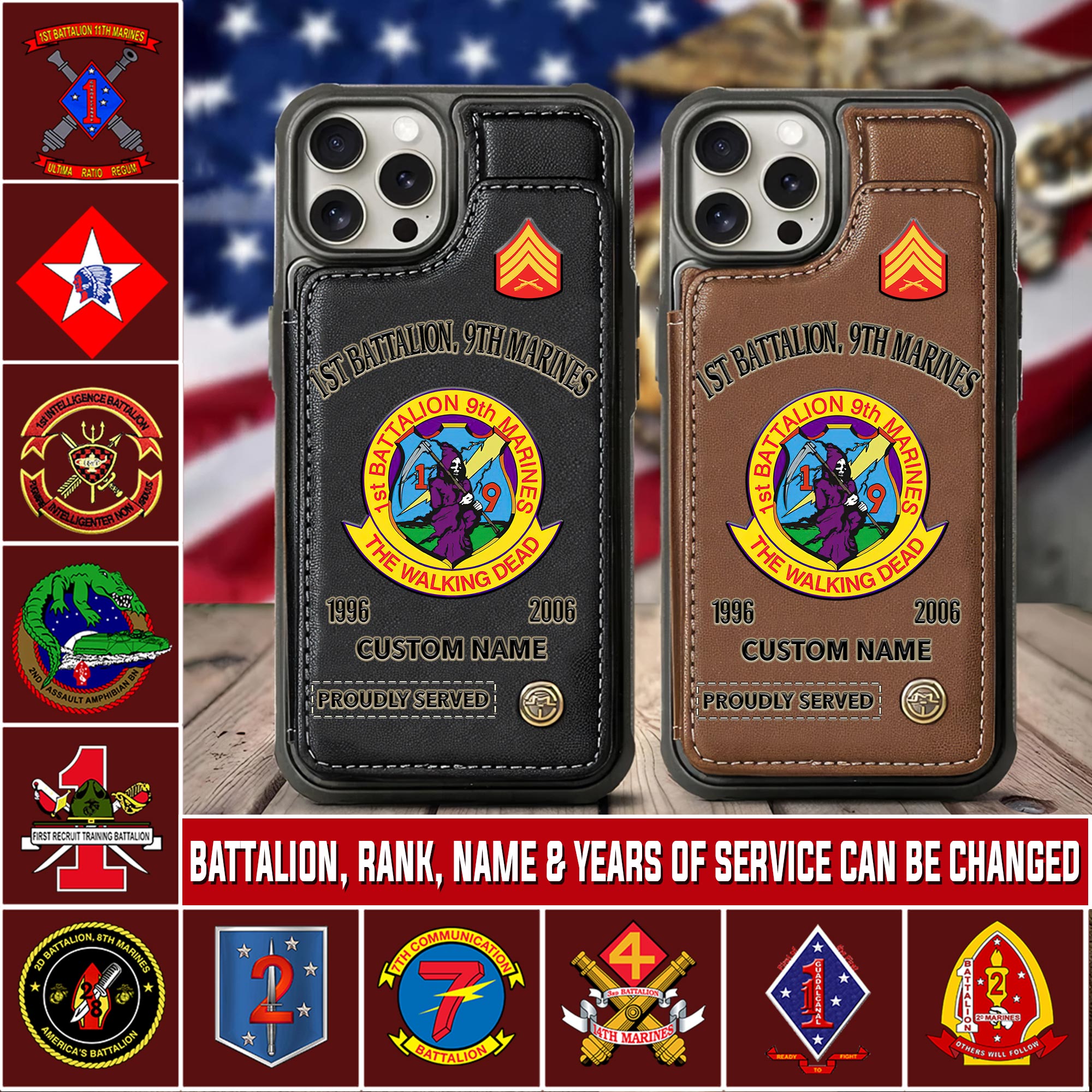 Marine Battalion, O 3 Marines Captain - Leather Flip Phone Case