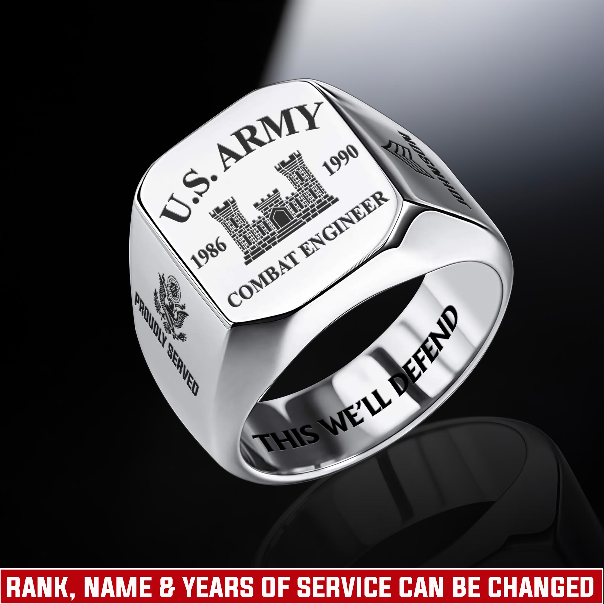 Army Branch, No One Fights Alone - Engraved Men's Ring