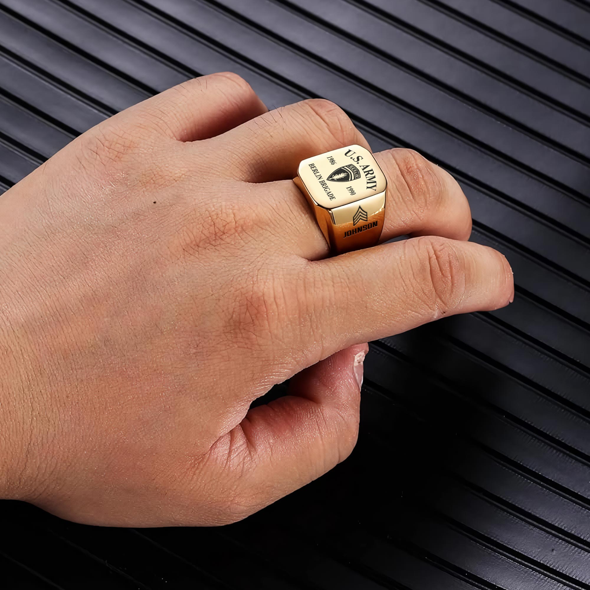 Army Division, American By Birth, Veteran By Choice - Engraved Men's Ring - Image 5
