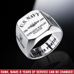 Navy Badge, E 5 Red - Engraved Men's Ring