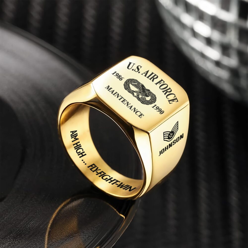 Air Force Badge, Thank a Veteran - Engraved Men's Ring - Image 2