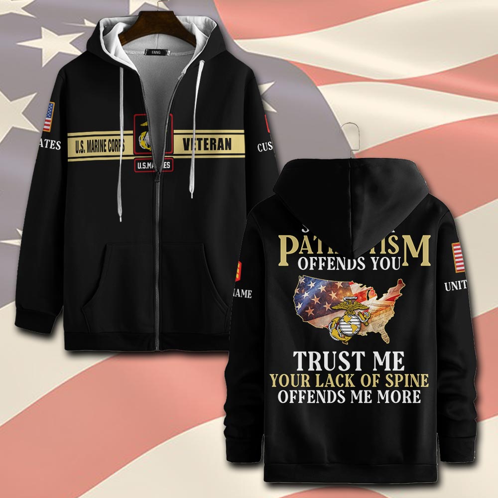 US Marine Corps, Land Of The Free, Because Of The Brave - Zip Hoodie