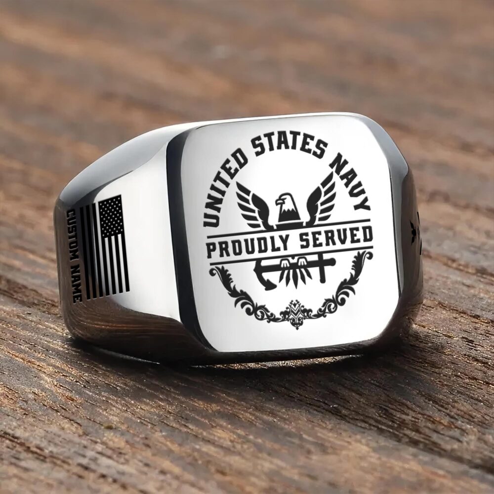 US Navy, Honor - Courage - Commitment - Engraved Men's Ring - Image 3